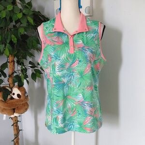 Ruby Rd Tropical Print Polo Tank M